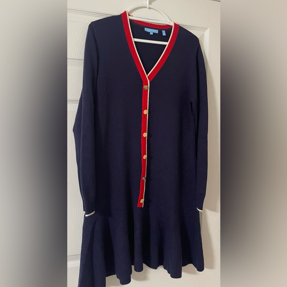 Draper James Navy Knit Mini Dress with Red Trim